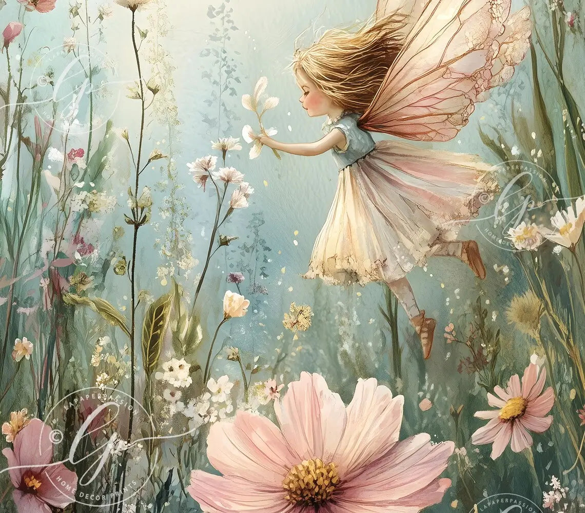 Girls fairy wall art set framed or unframed sage green