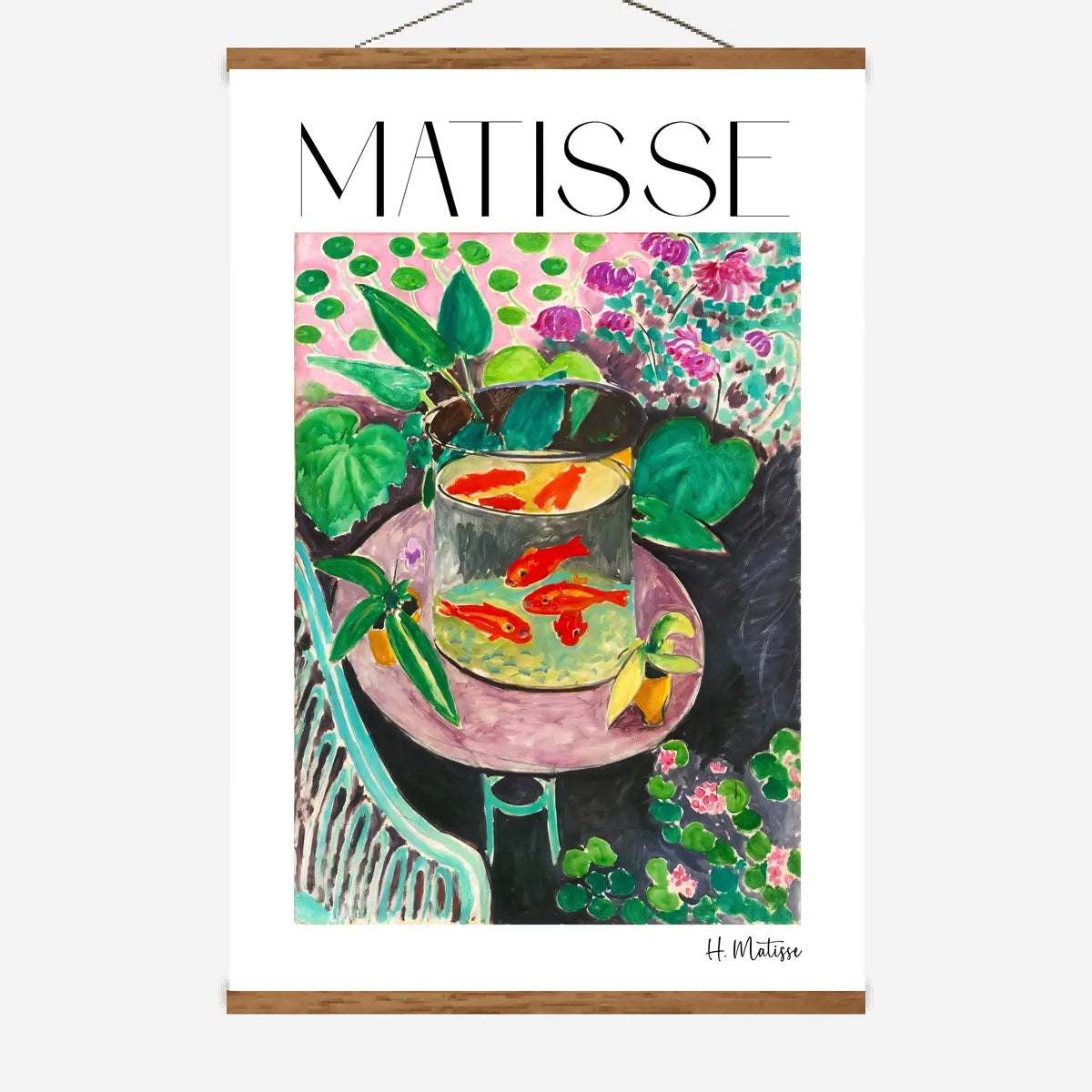 Henri Matisse Goldfish hanging canvas wall art. Inspired by Matisse’s iconic painting, this piece captures vibrant color, fluid brushwork, and the calm simplicity of goldfish in a bowl.