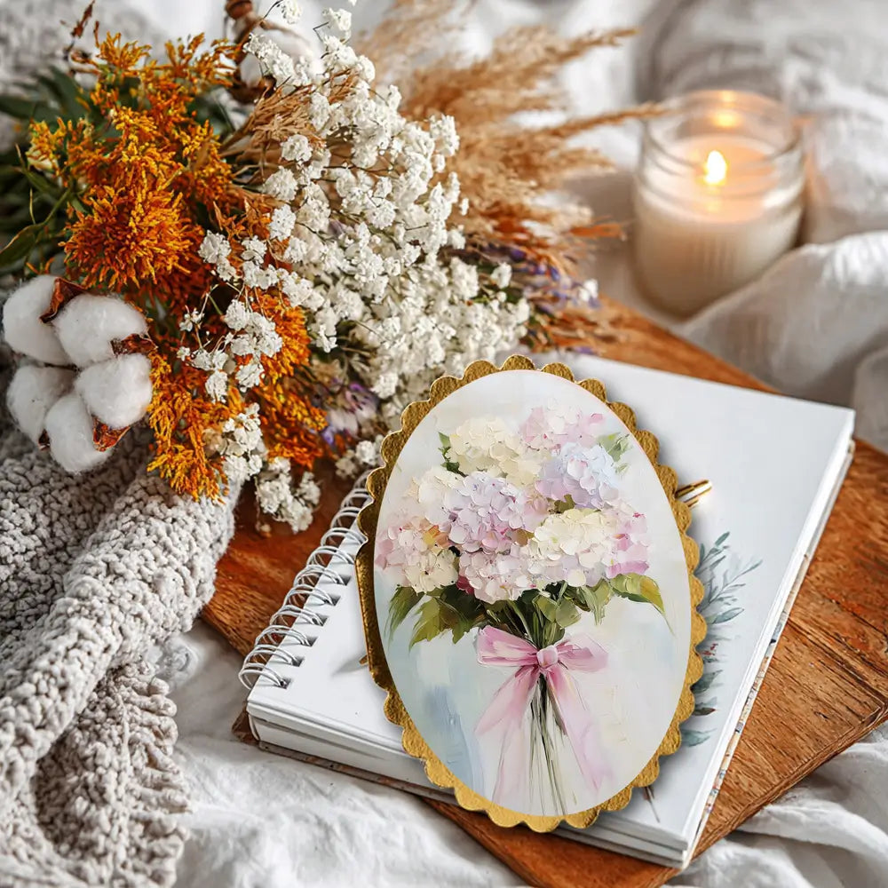 Mini greeting card with a delicate hydrangea bouquet illustration