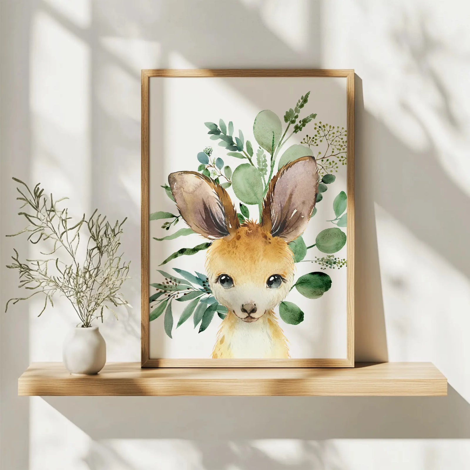 set of three printed prints kangaroo koala wombat Australian animals wall art prints with eaucalyptus foliage