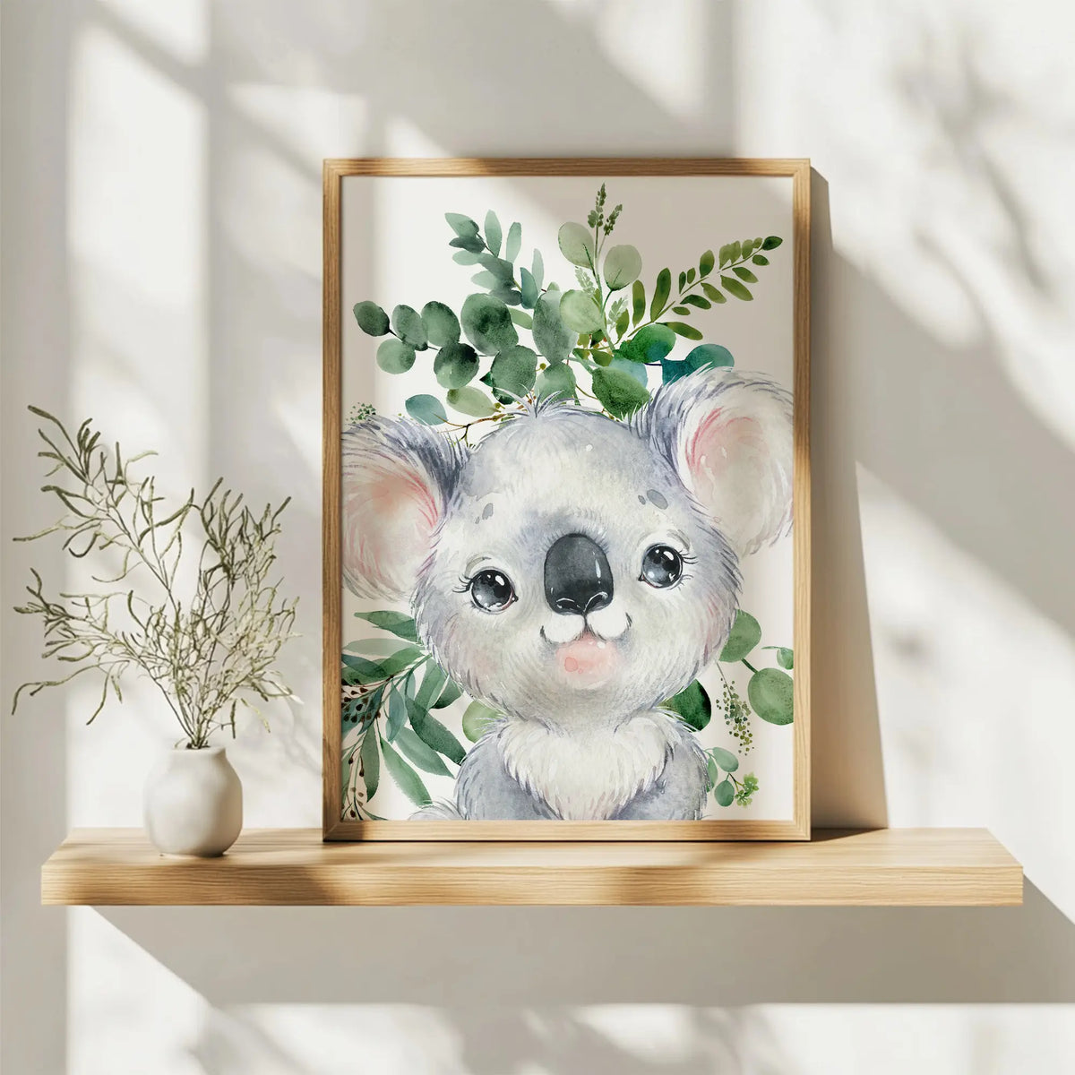  koala Australian animals wall art prints with eaucalyptus foliage
