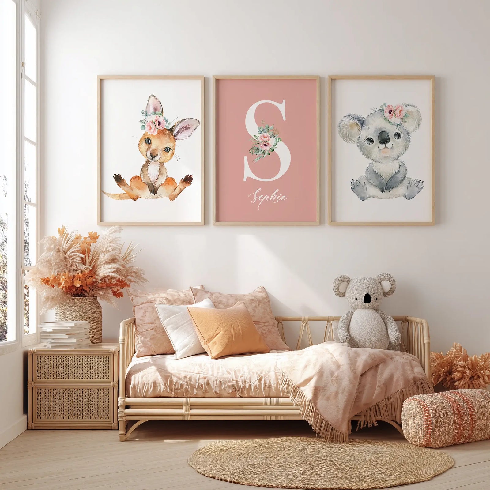 Girls Personalised Nursery Prints – Kangaroo & Koala