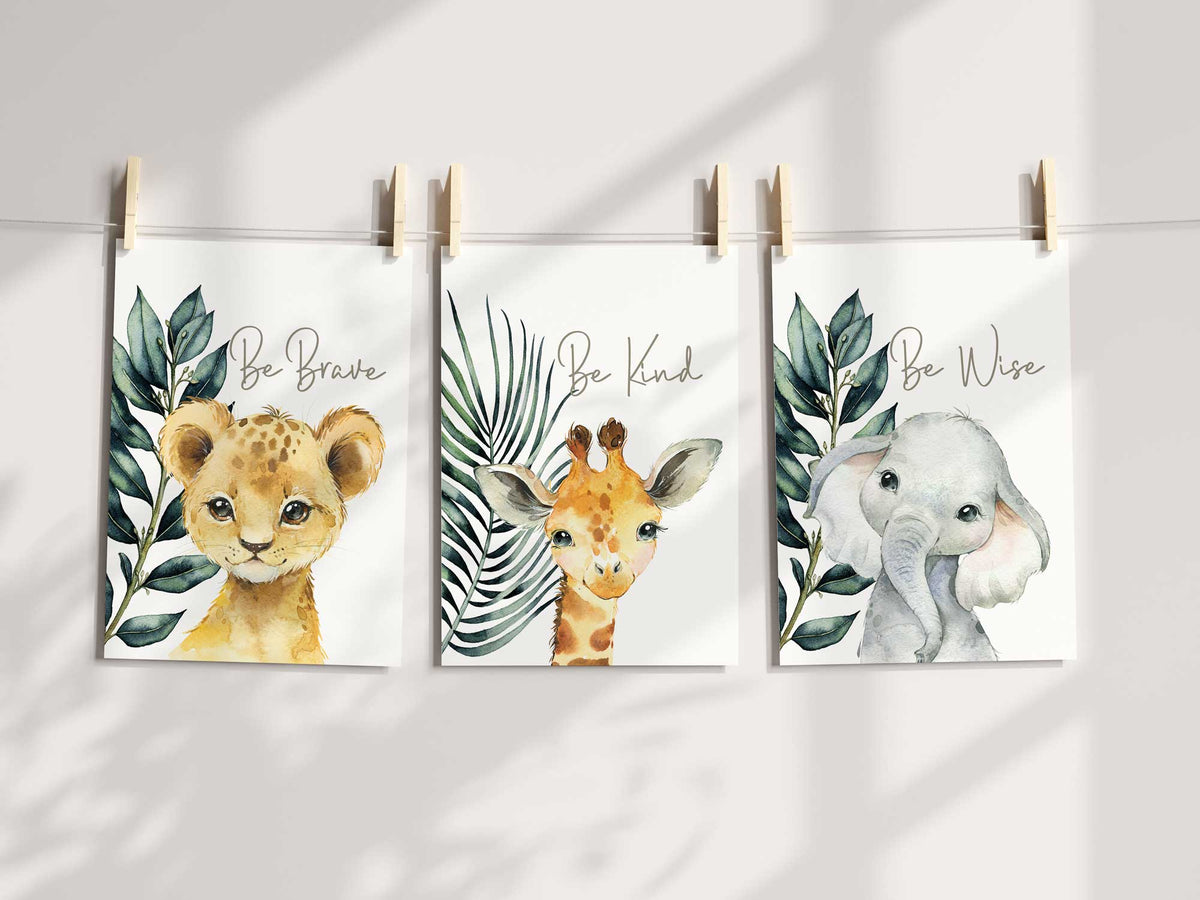 Safari Animal Forest green Wall Prints