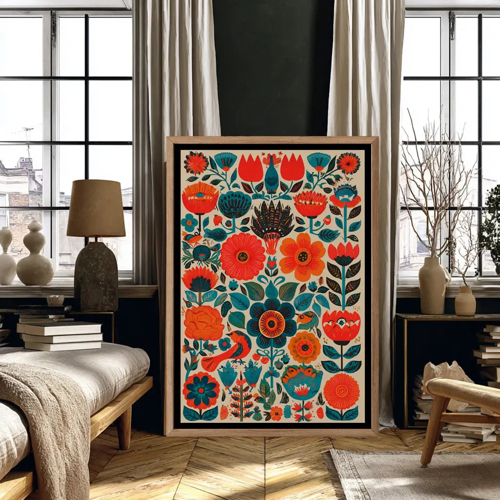 Vintage Mexican folk art poster with floral motifs