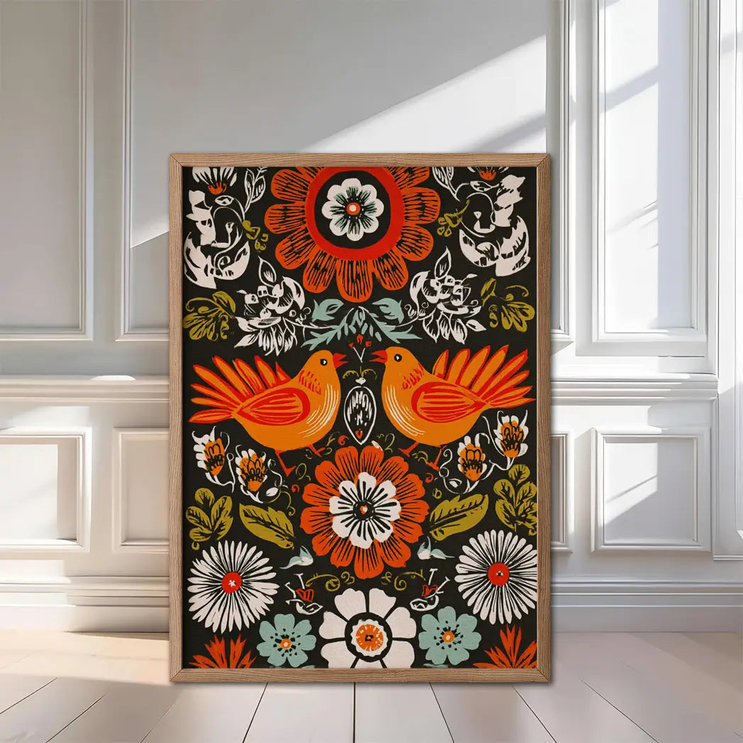Mexican art wall poster inspired by vintage retro folk illustration