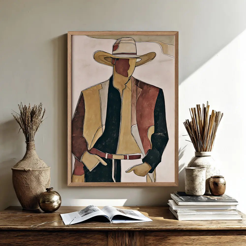 Modern abstract cowboy artwork with warm neutral colours