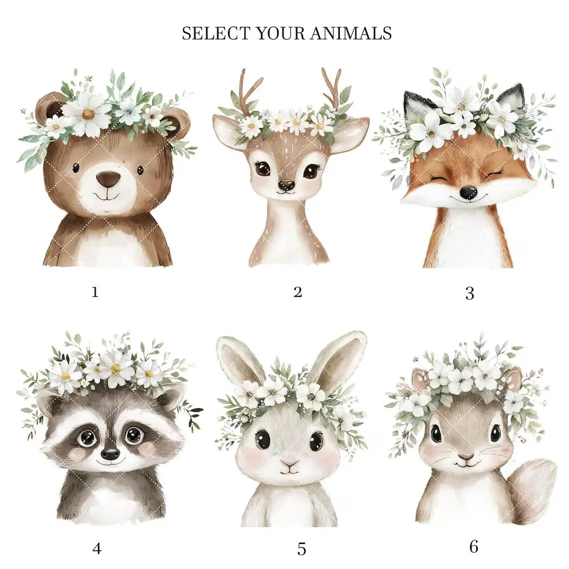 Baby animal nursery prints for girls with floral woodland animals