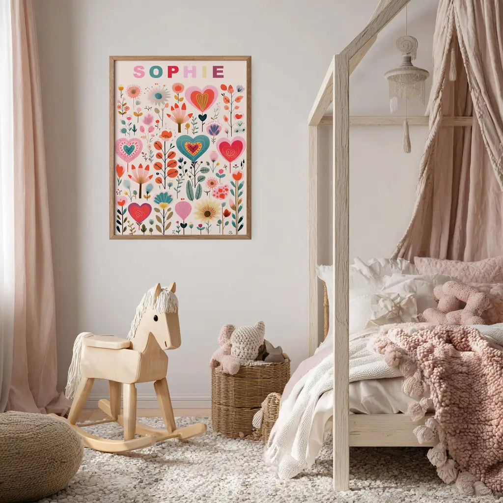 Custom cherry-themed name print for children’s bedroom decor