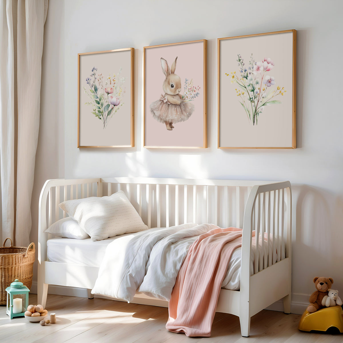 Girls Whimsical Bunny Wall Art Prints