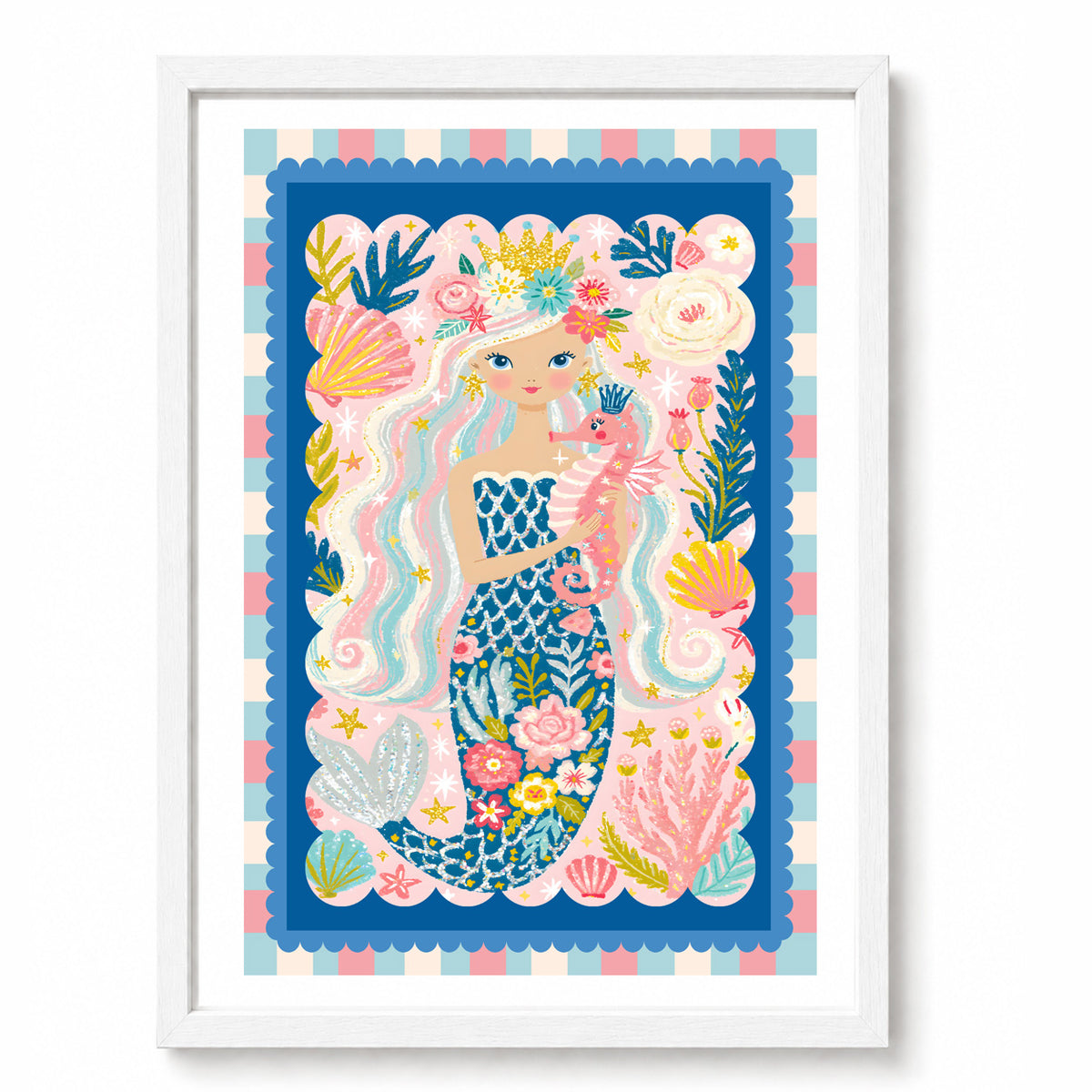Seahorse Kisses wall art in white frame