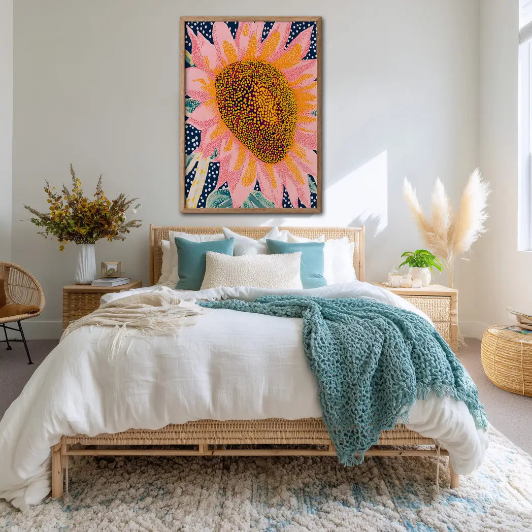 Sunflower art print bold abstract floral artwork for home walls