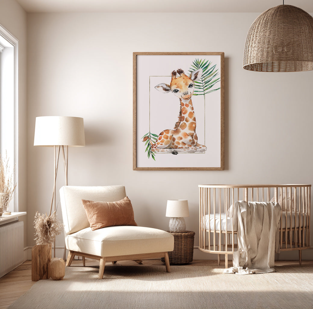 Tropical Jungle Giraffe Artwork – Safari Animal Nursery Decor