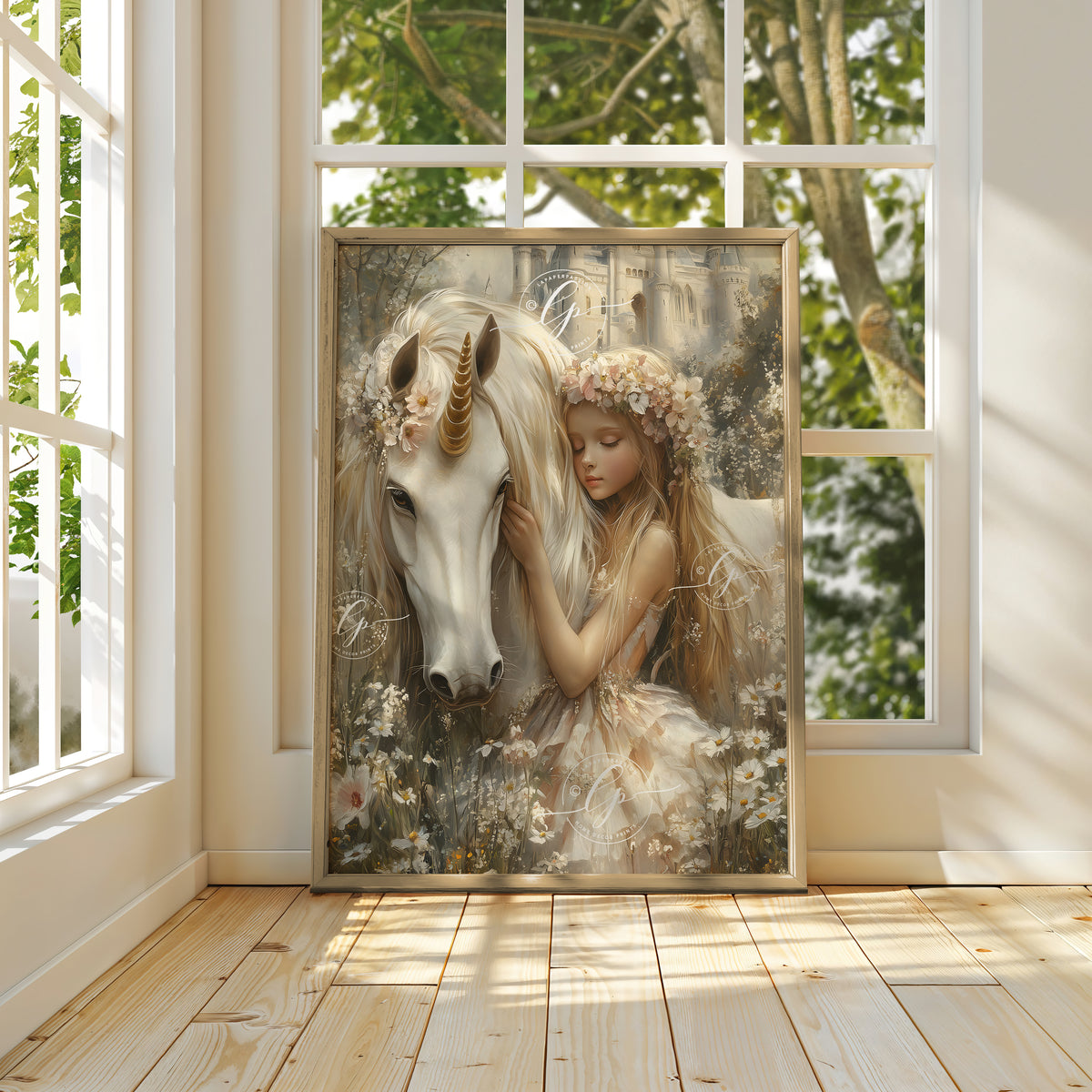 Girl hugging unicorn
