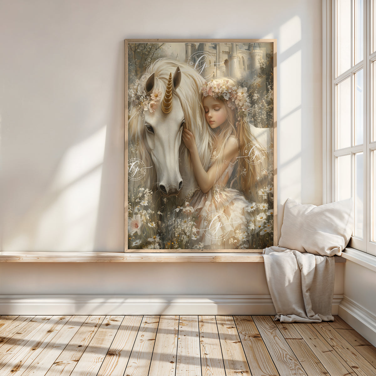 Girl hugging unicorn