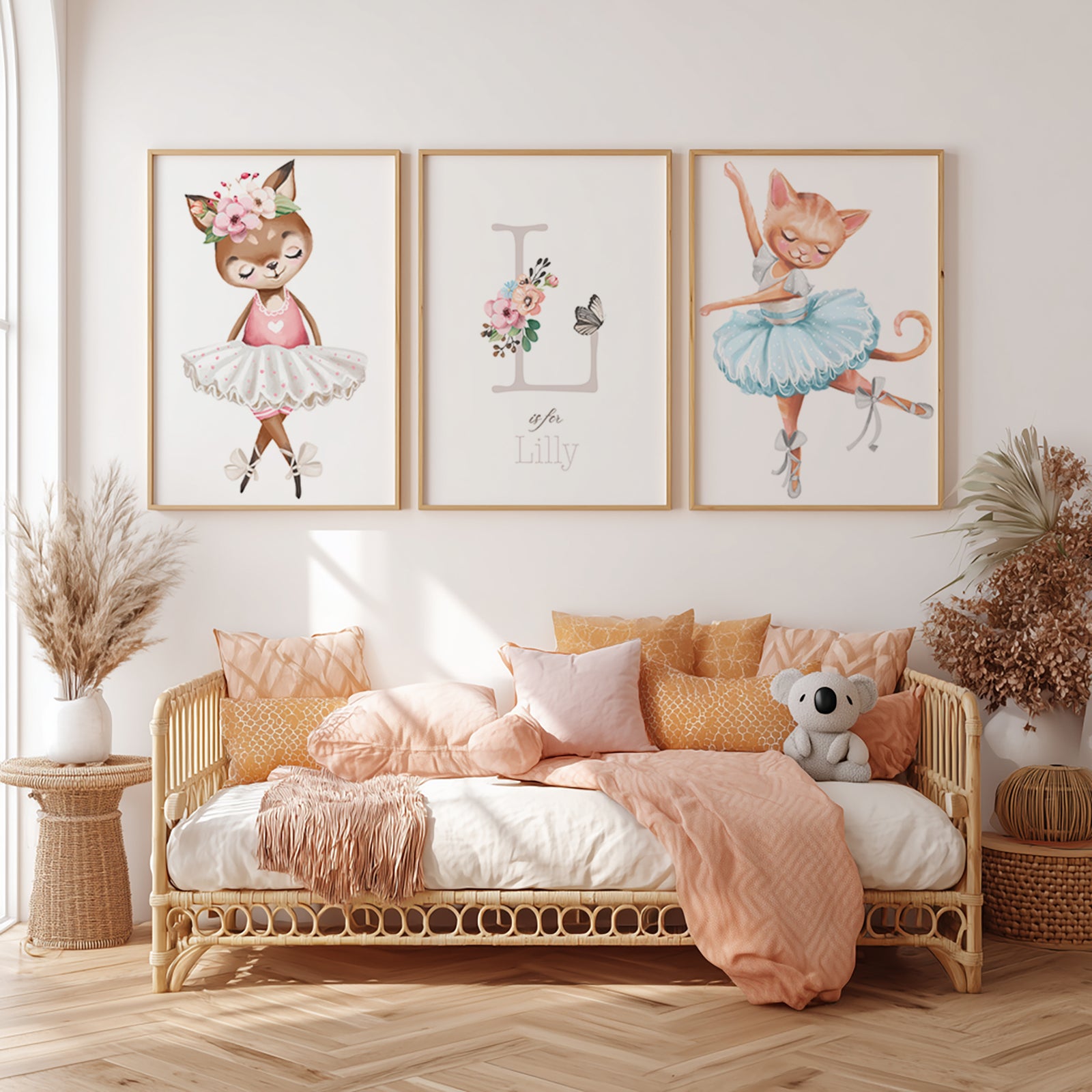 set of three nursery prints for girls animals dancing ballet