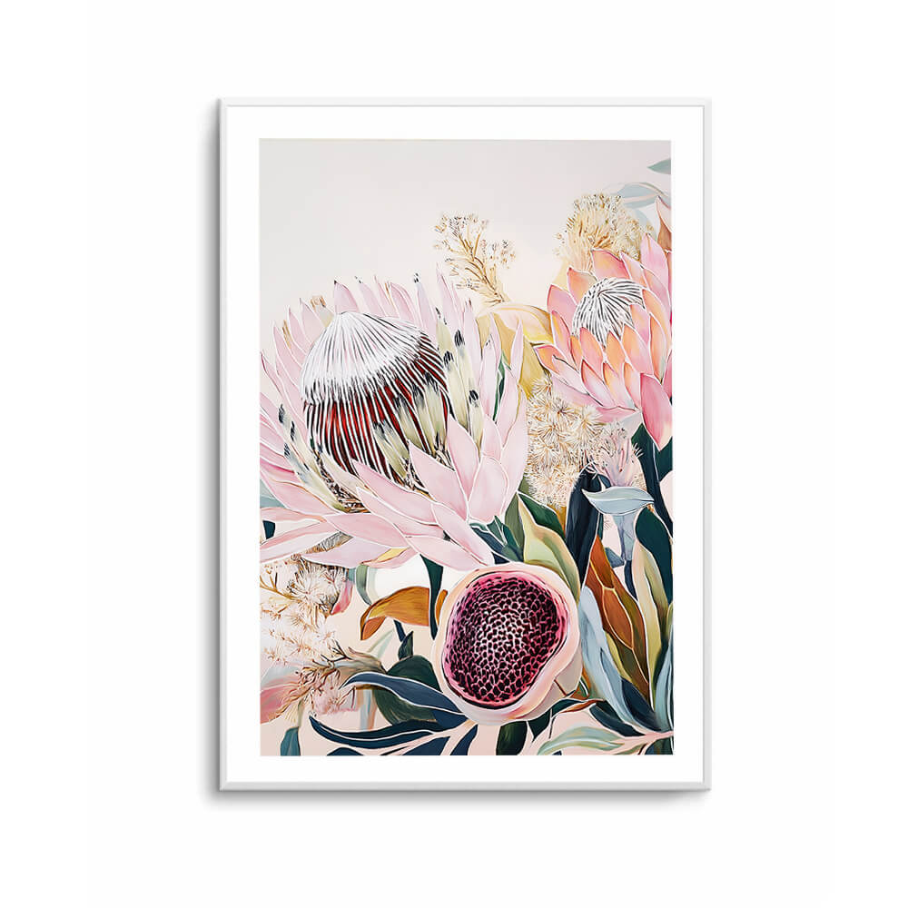 Contemporary Australian Floral Artwork Featuring King Protea Blooms