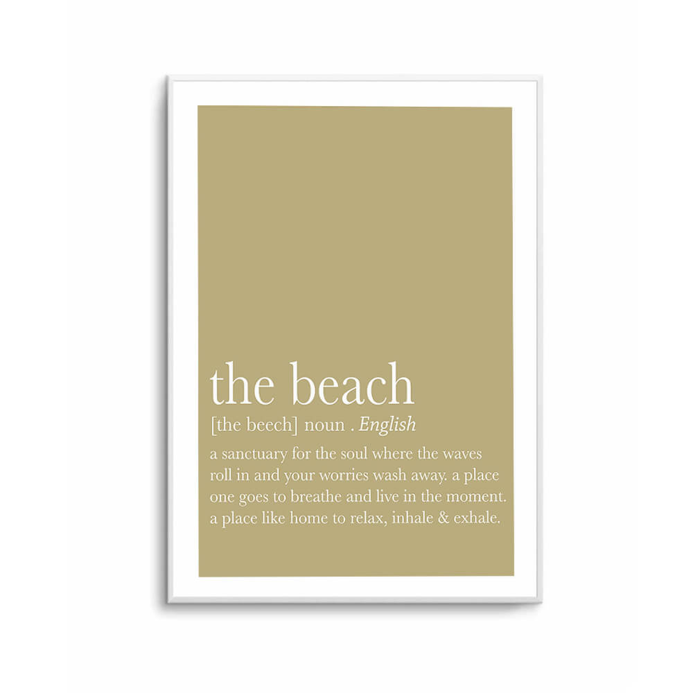 Coastal wall art with calming beach quote