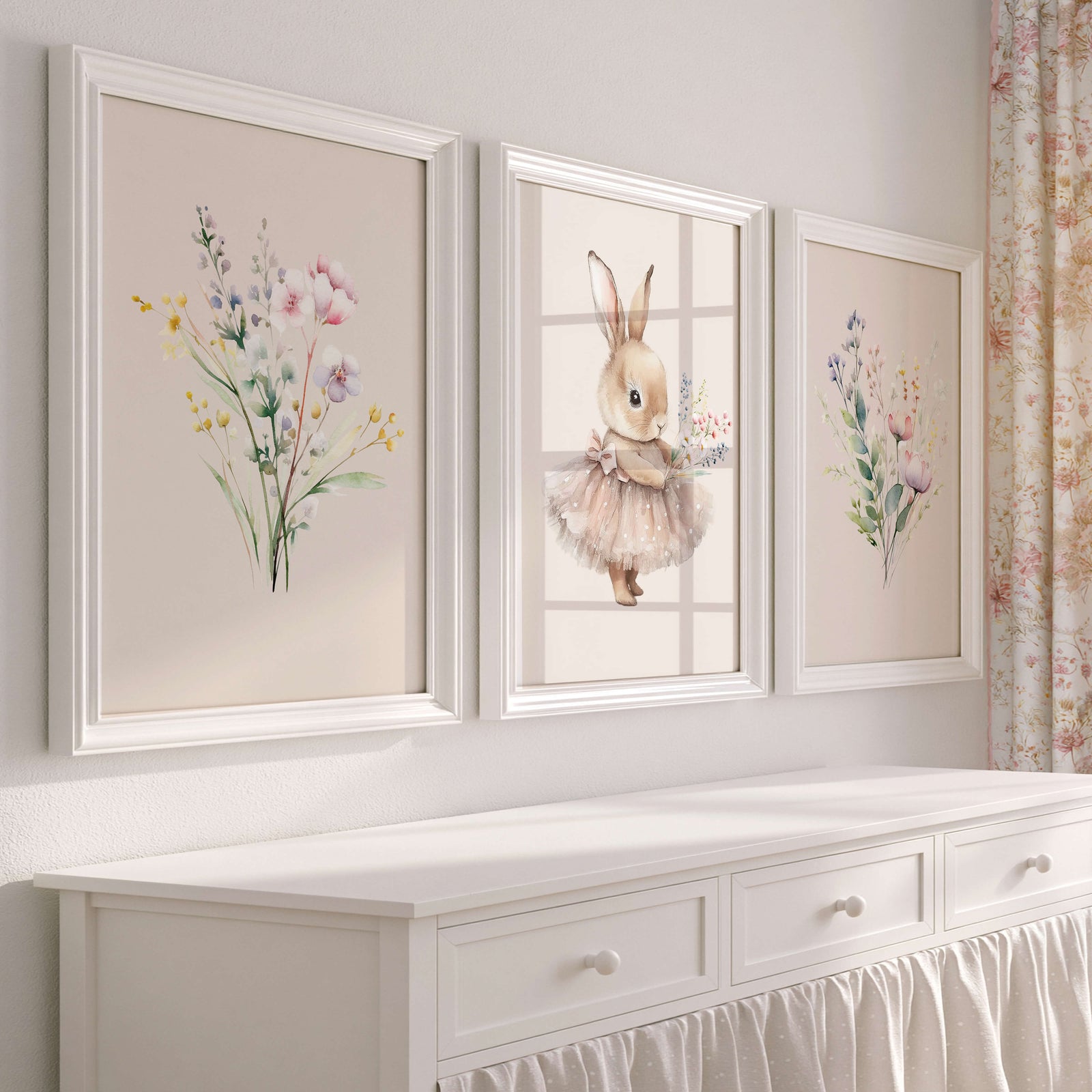 whimsical bunny nursery wall art set of three