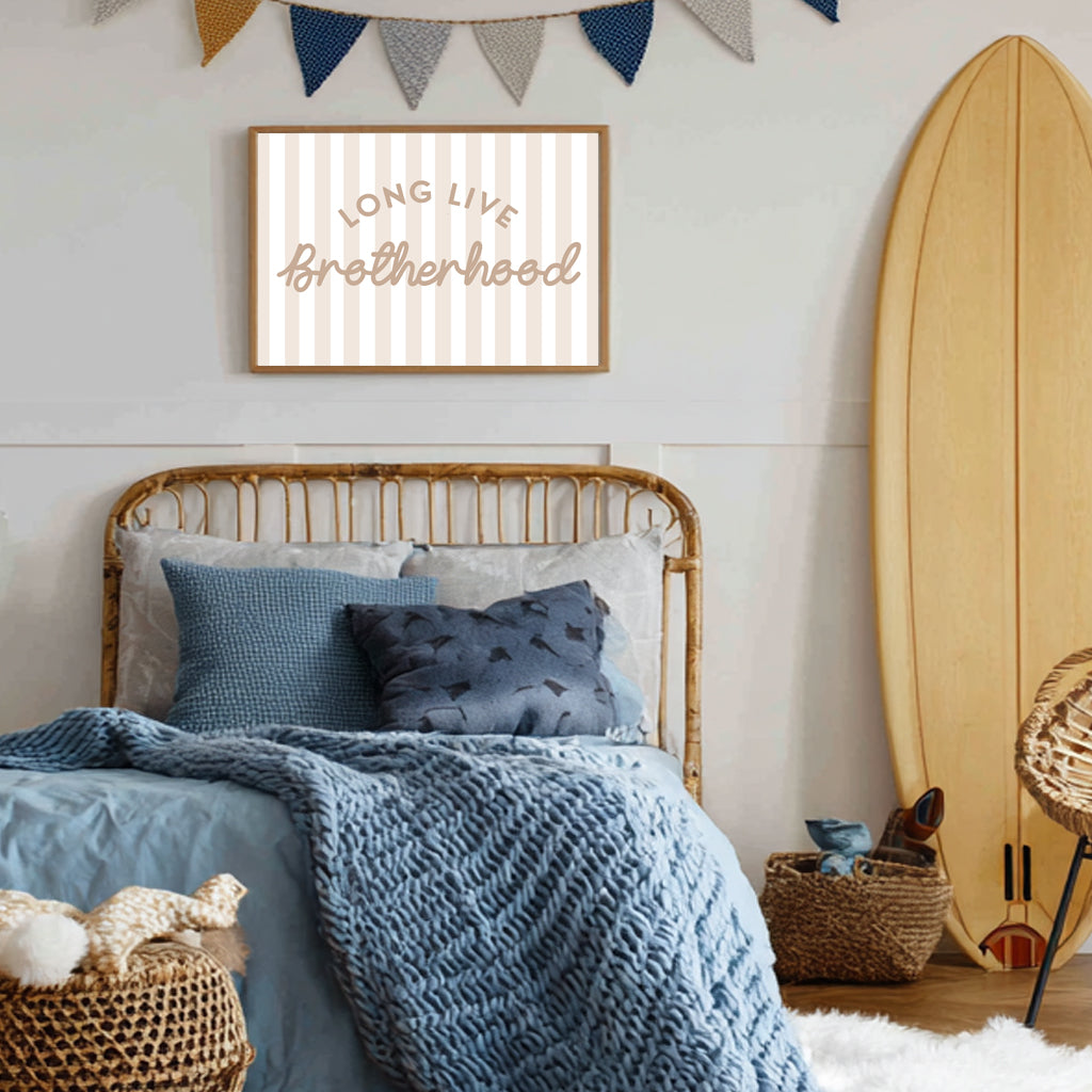 botherhood print for boys in beige oatmeal stripes