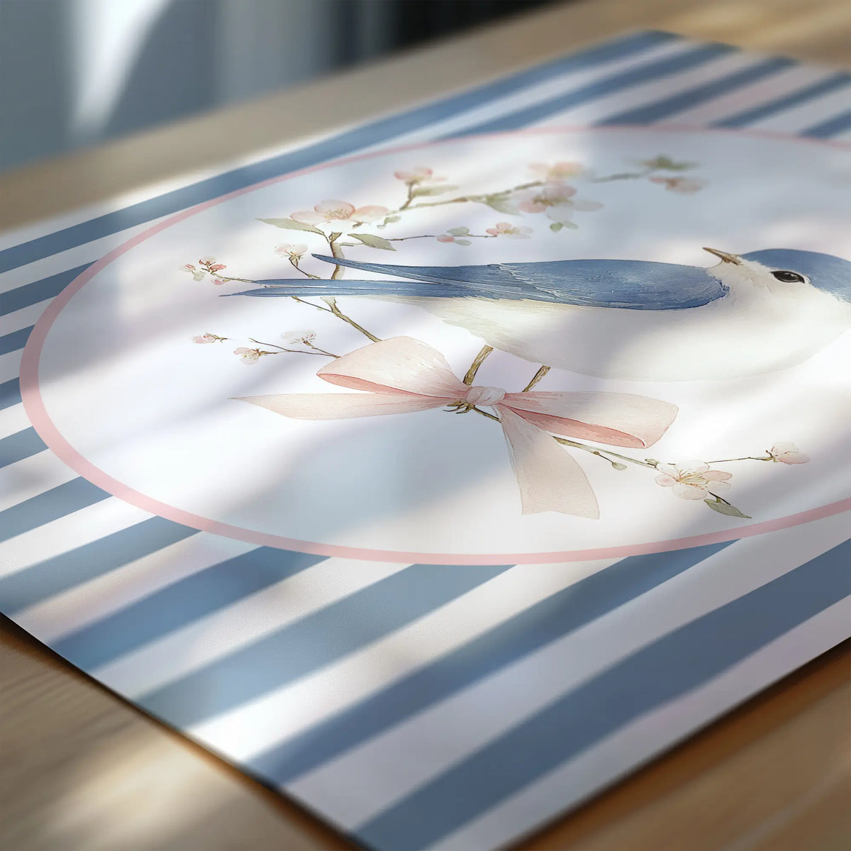 set of three bird art Nursery Prints. Includes a set of three delicate prints featuring a pretty blue bird, floral arangement and french egg.