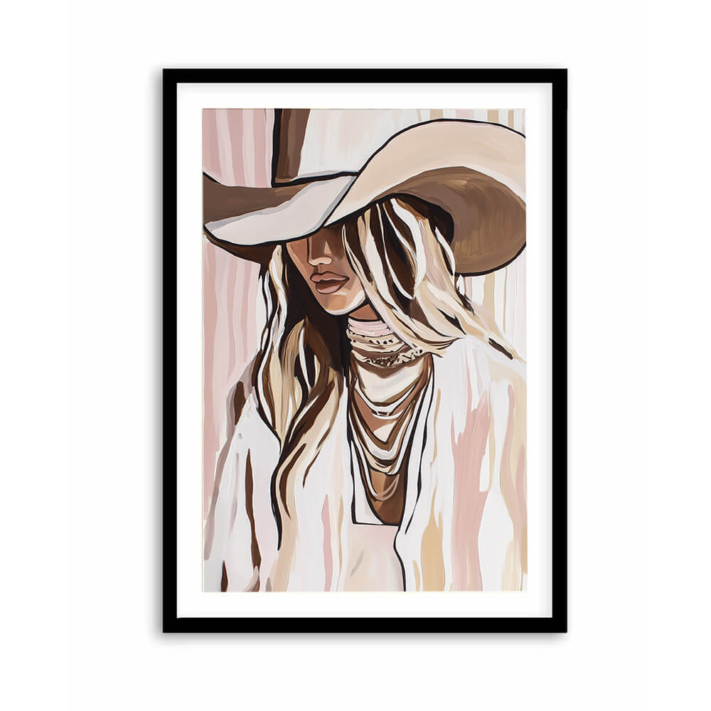 neutral toned cowgirl art print boho western wall decor