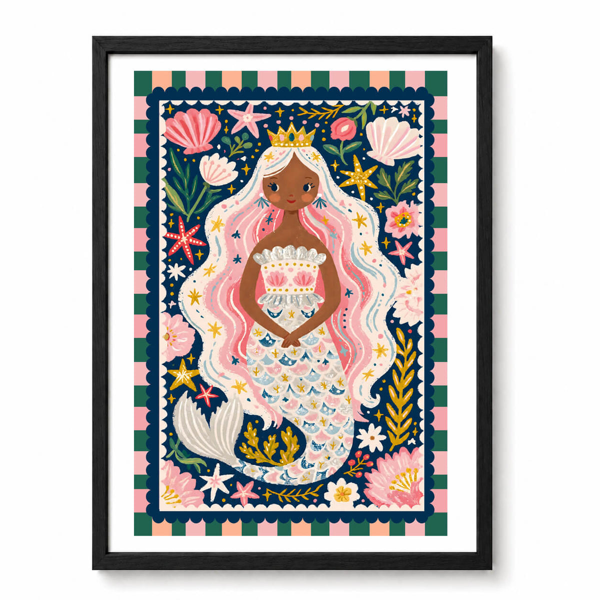 Mermaid Princess wall art in black frame