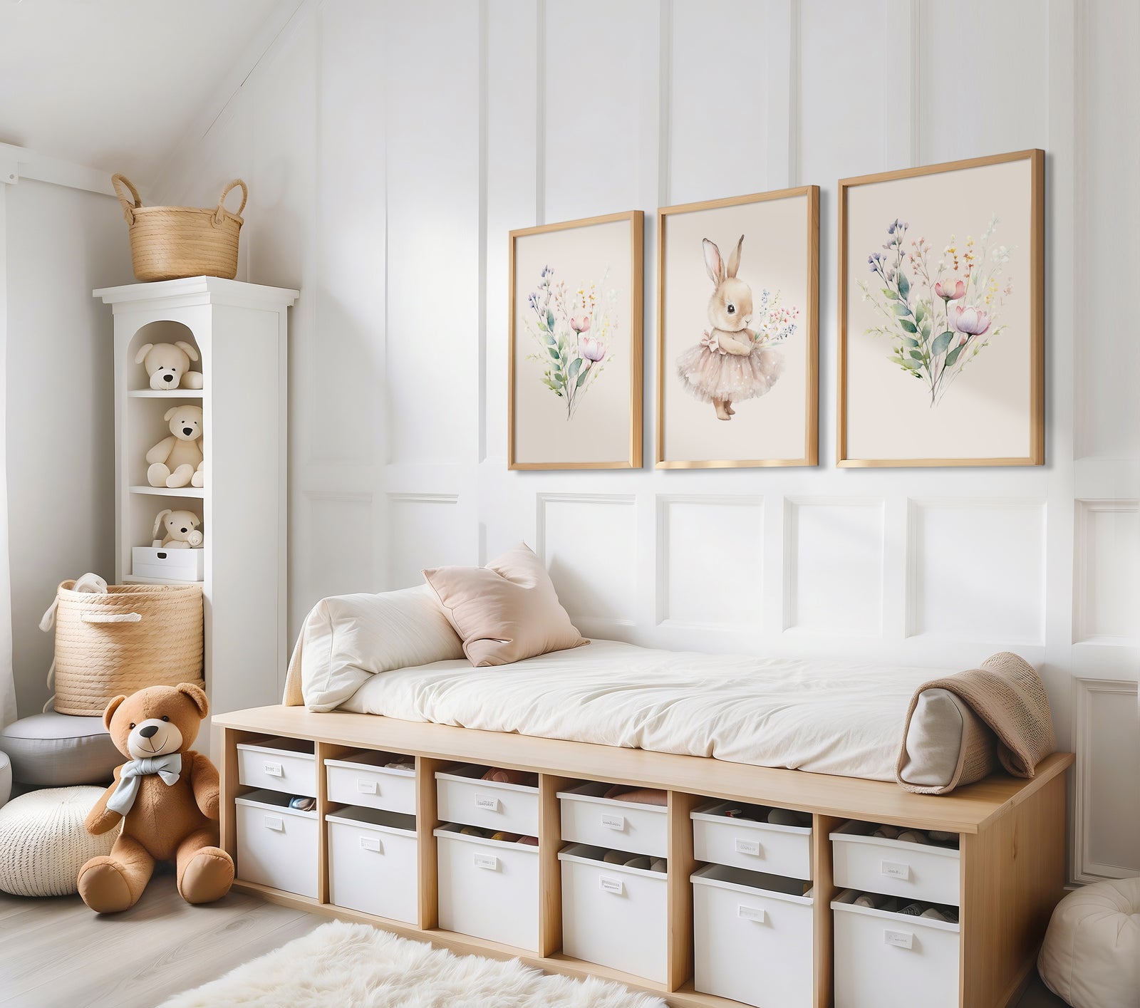 whimsical bunny nursery wall art set of three