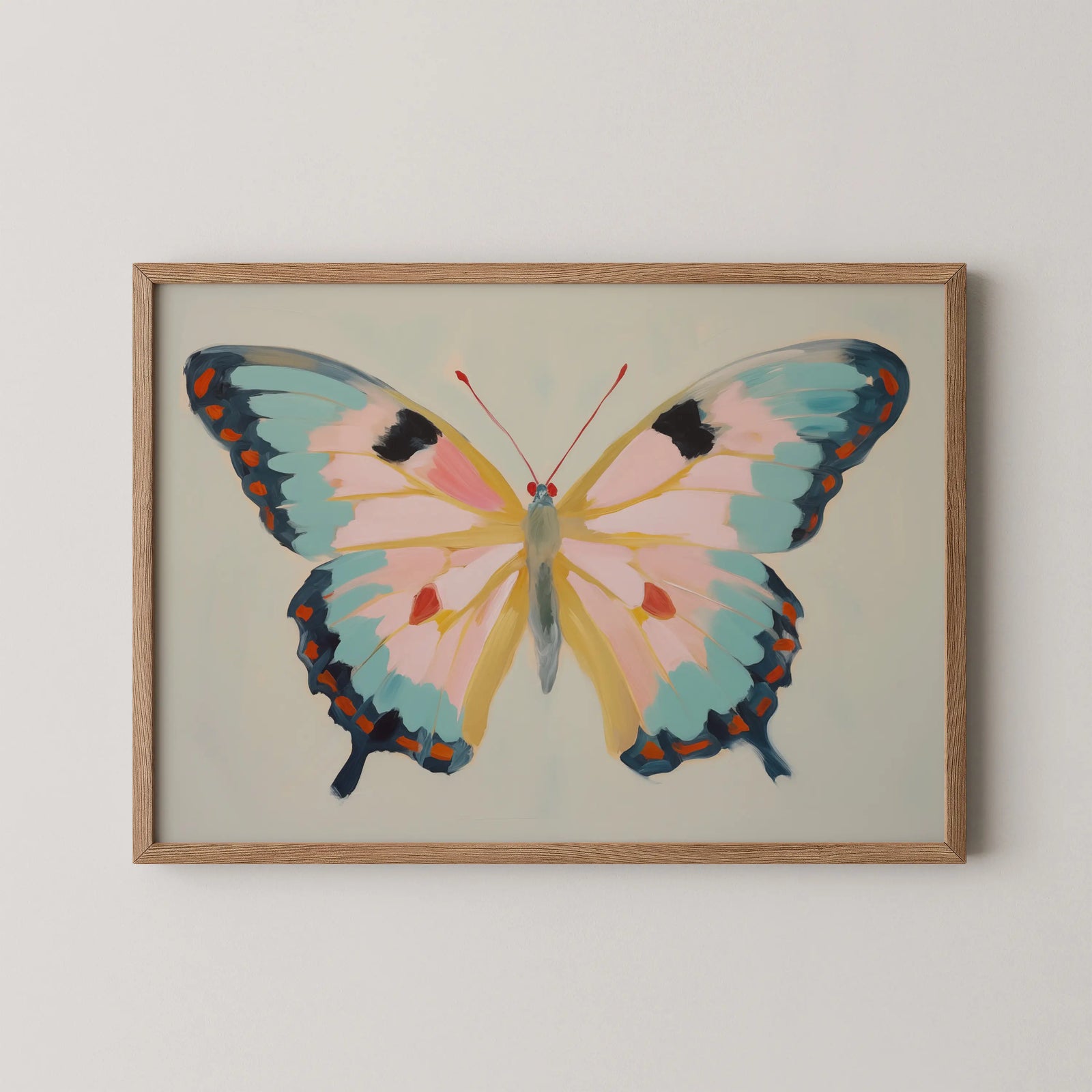 Pastel butterfly oil print for a girl’s bedroom, soft and whimsical wall art