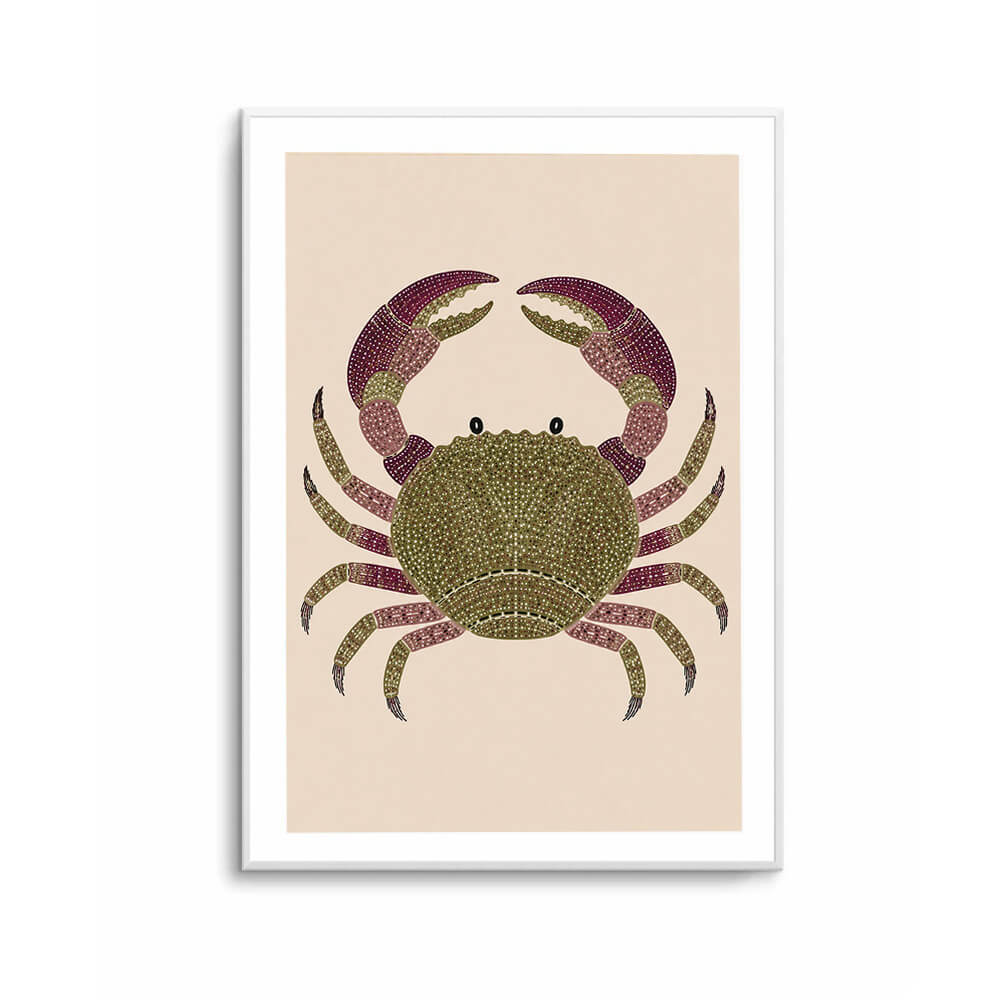 Coastal crab artwork framed in oak timber frame