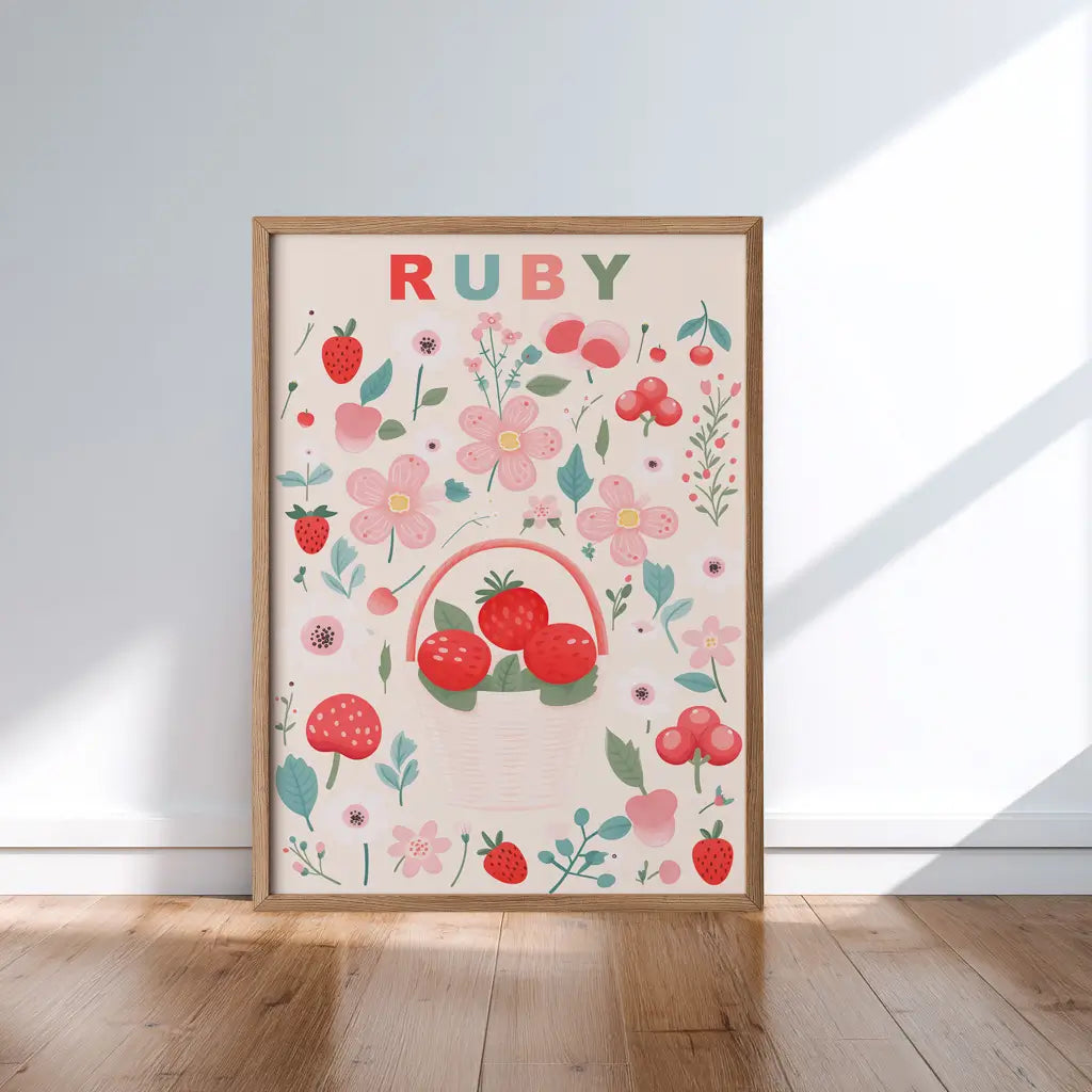 Custom cherry-themed name print for children’s bedroom decor