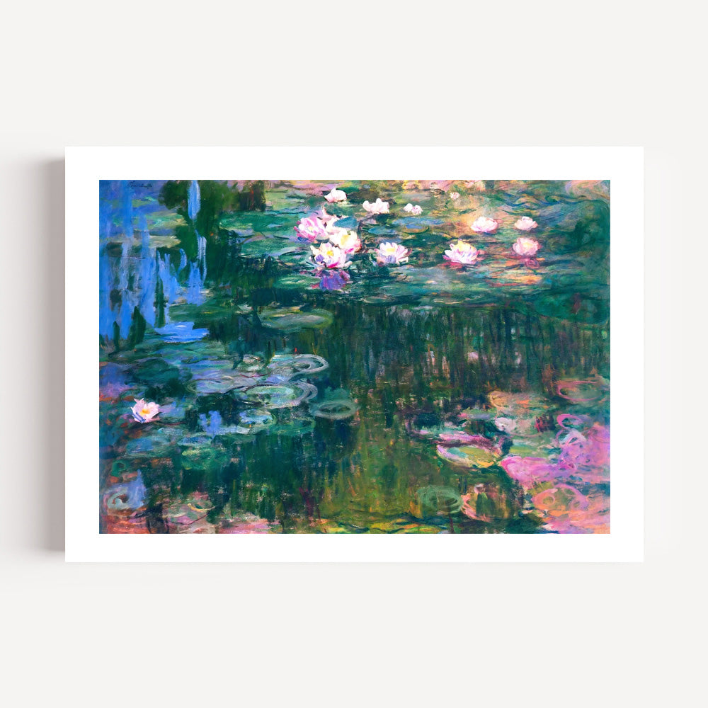 Claude Monet Water Lilies wall art print in oak frame, living room display