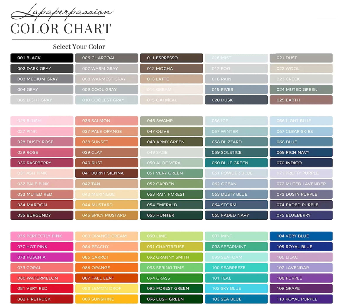 customisable colour chart
