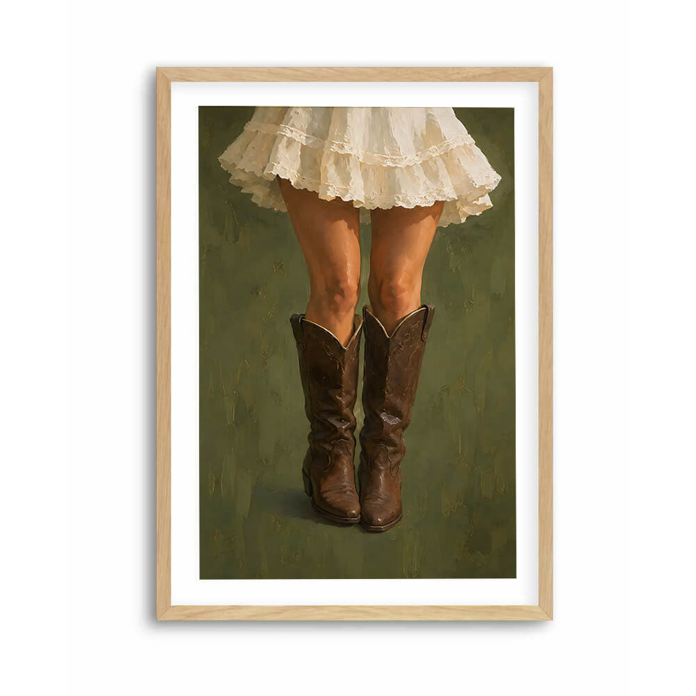 Modern country wall art featuring brown western boots.