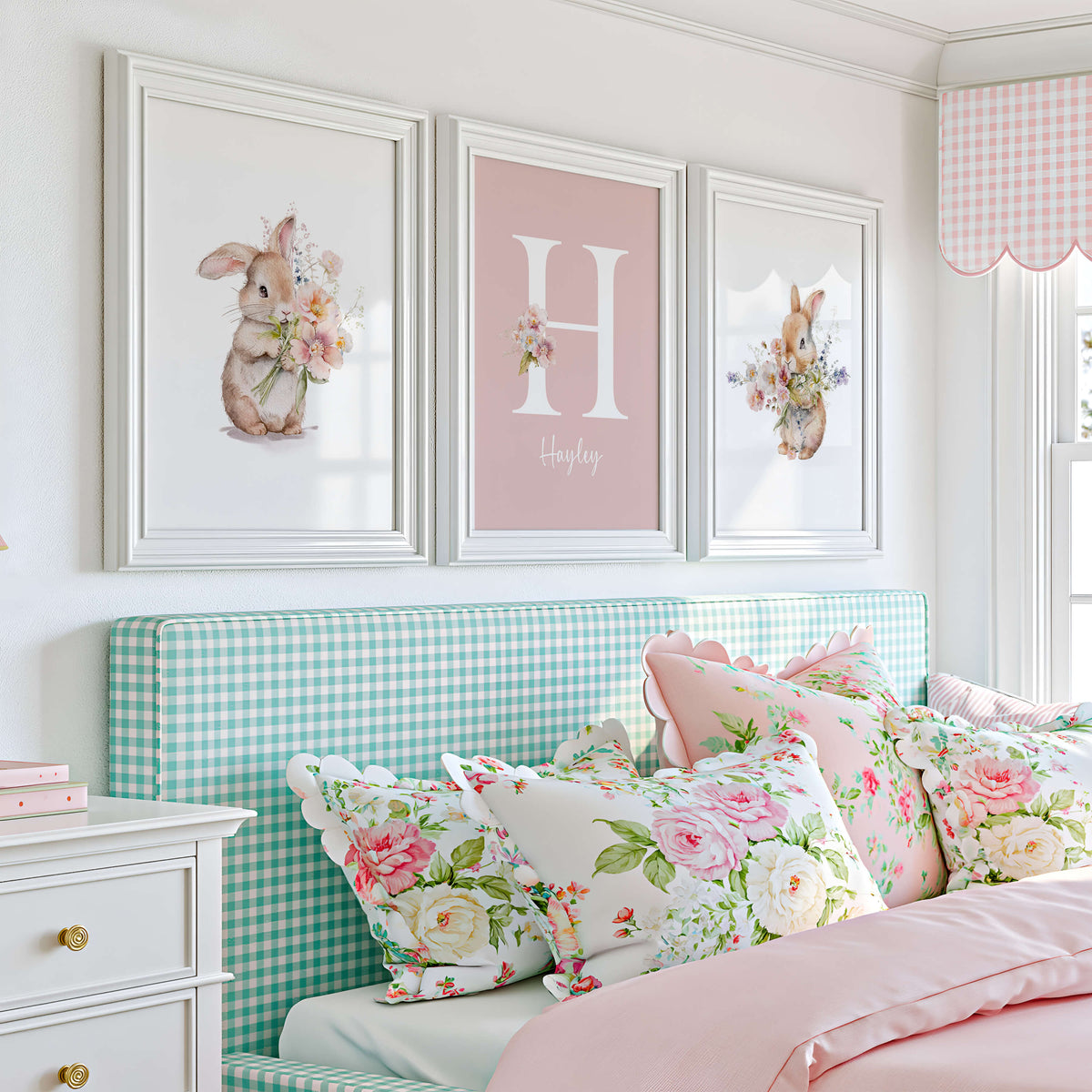 Girls Woodland Bunny Nursery Prints