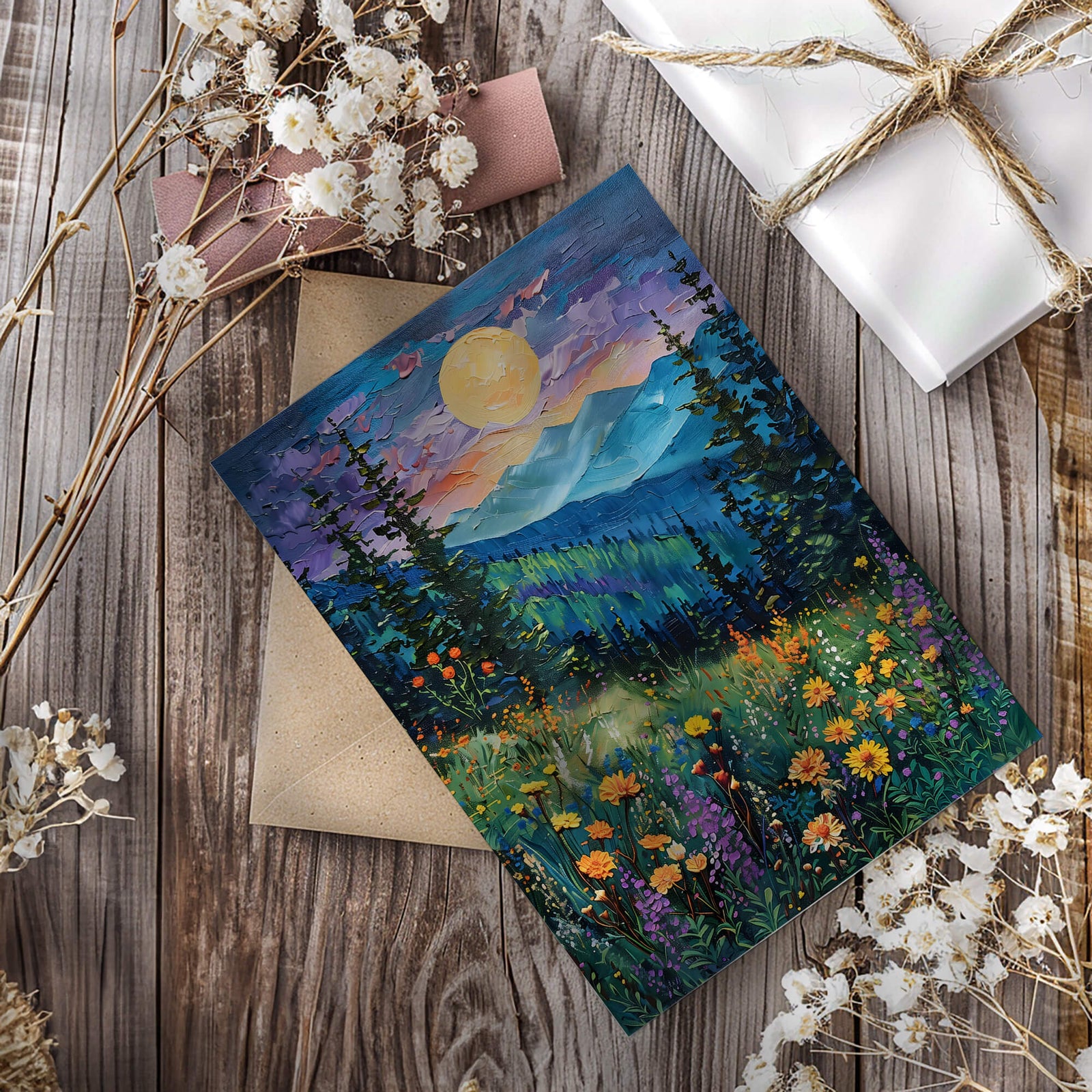 mini landscape wall art print colourful forest sunset mini print