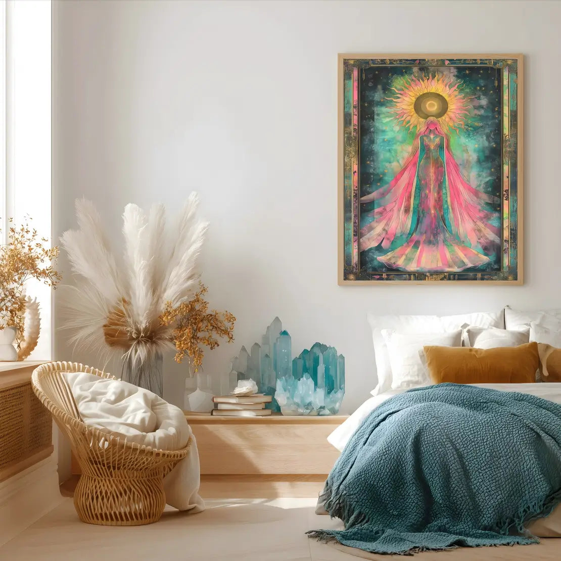 Sun goddess artwork radiating light and feminine energy

