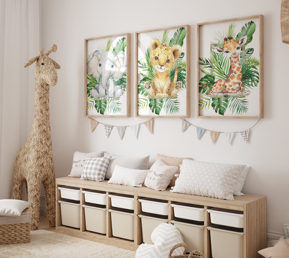 Safari Animal Forest green Wall Prints