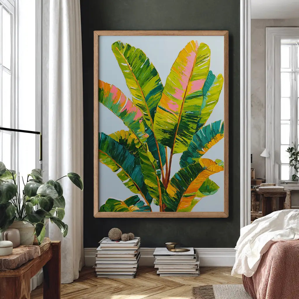 Modern green banana leaf artwork for coastal or nature-inspired décor