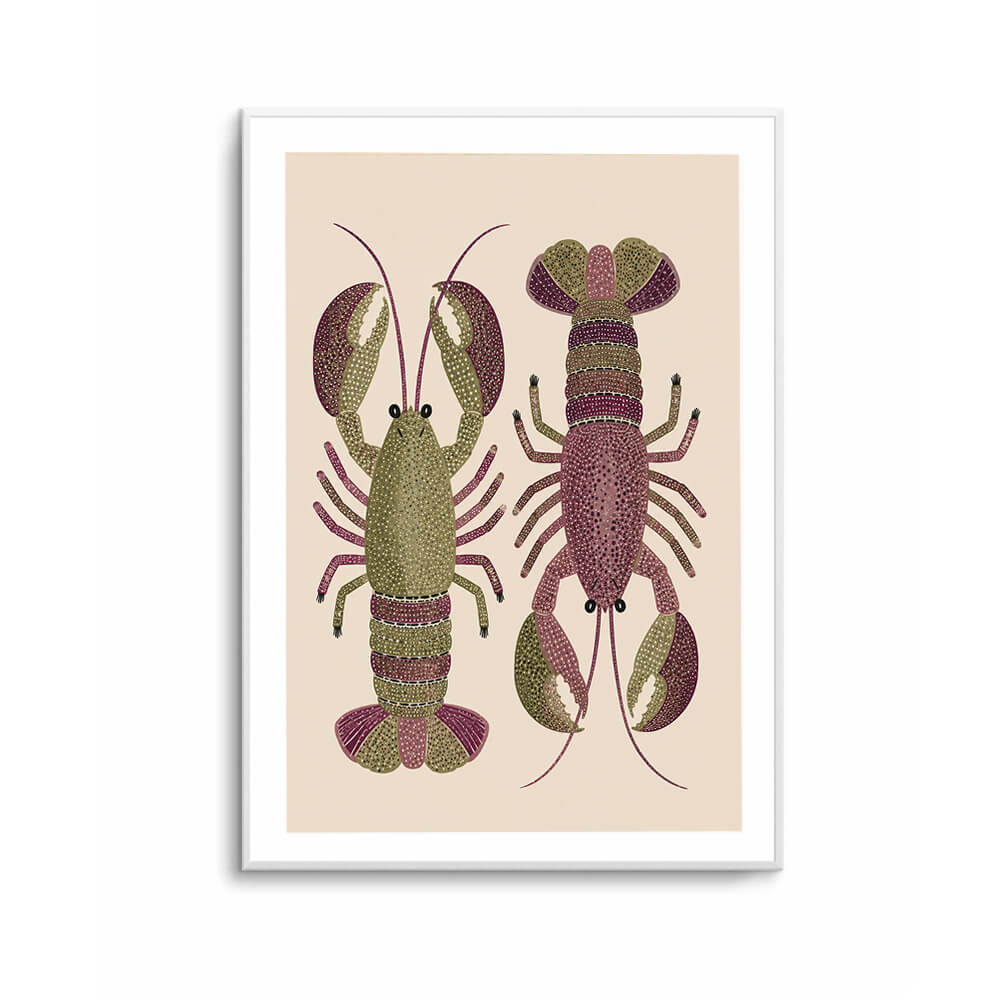 Olive green lobster artwork for beach house interiors