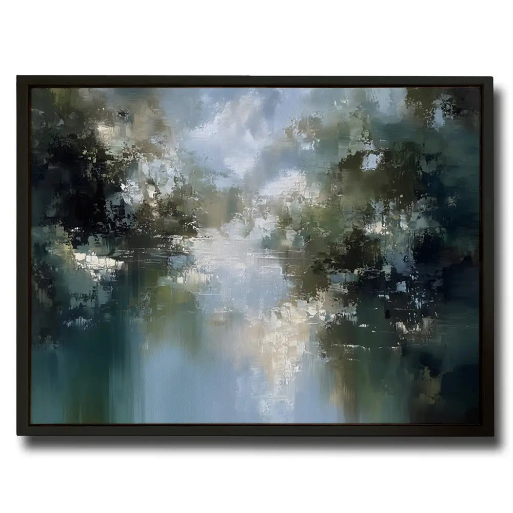modern abstract wall art featuring serene greens, blues, and natural reflections