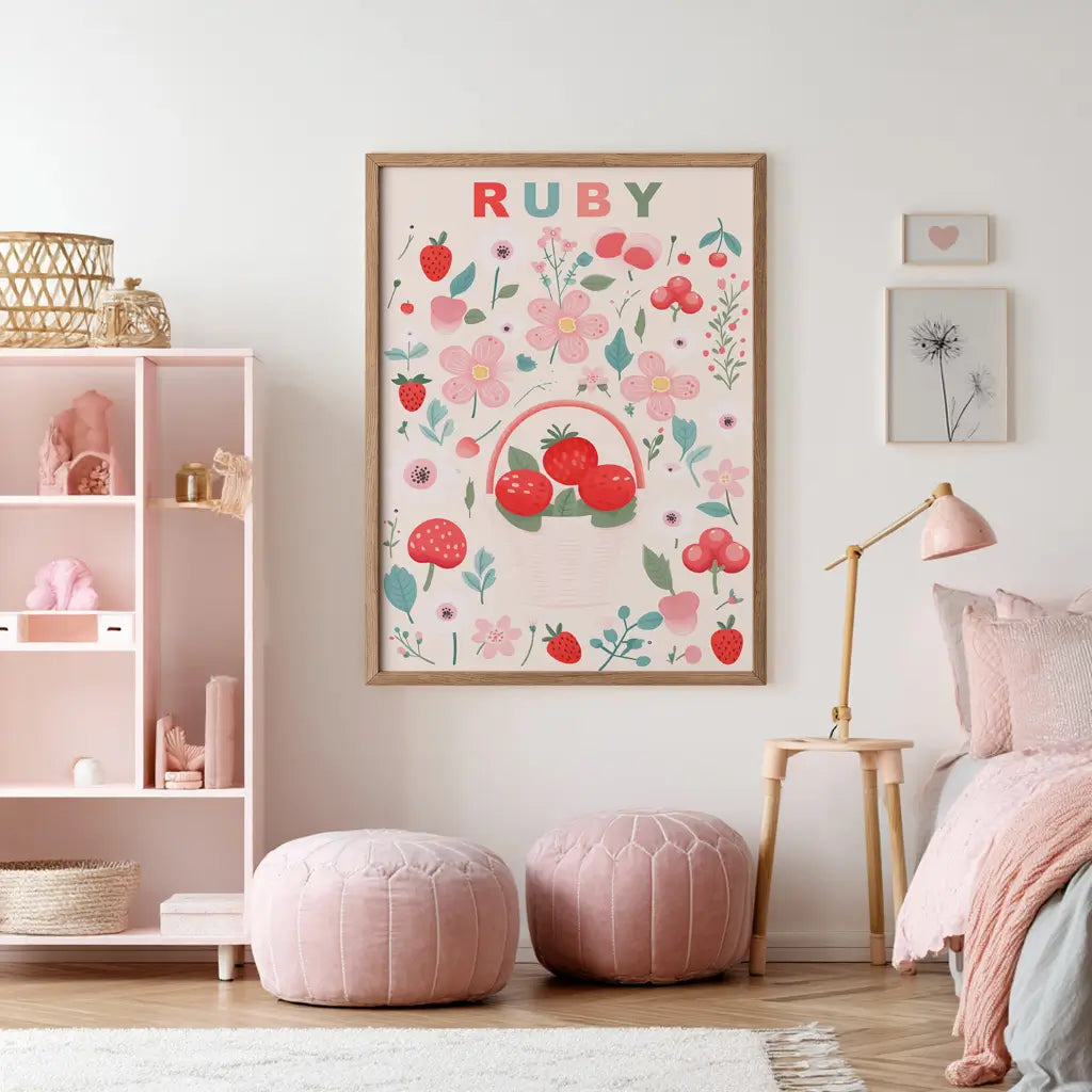 Personalised cherry name print for kids nursery wall art