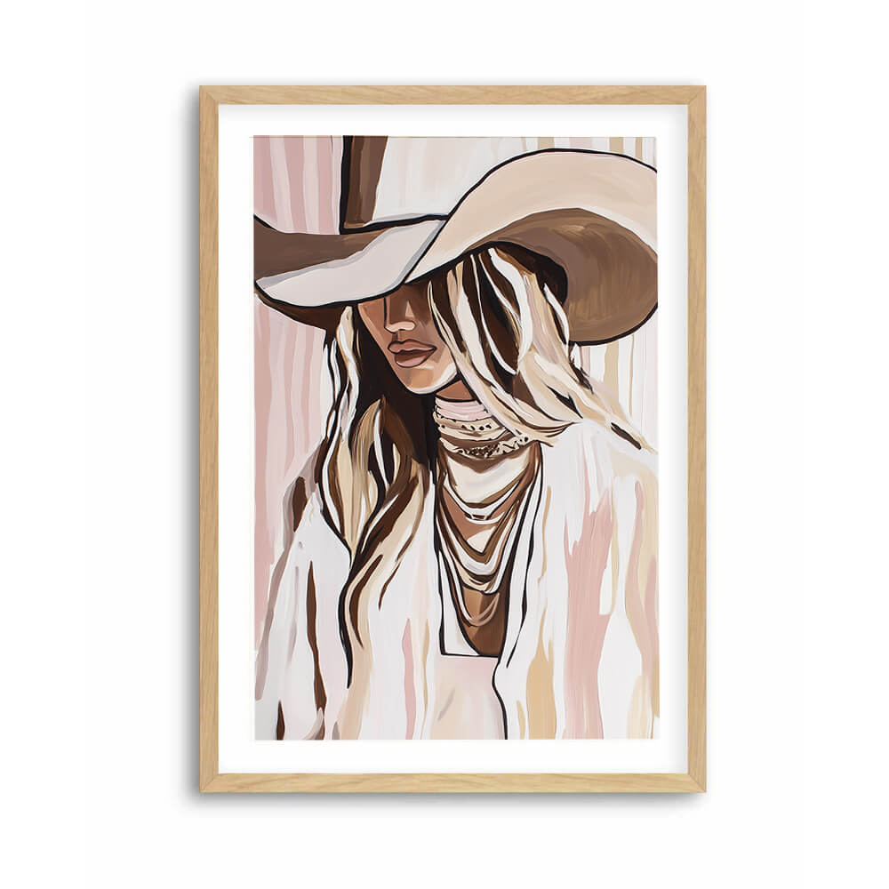 modern western cowgirl illustration soft beige blush wall art