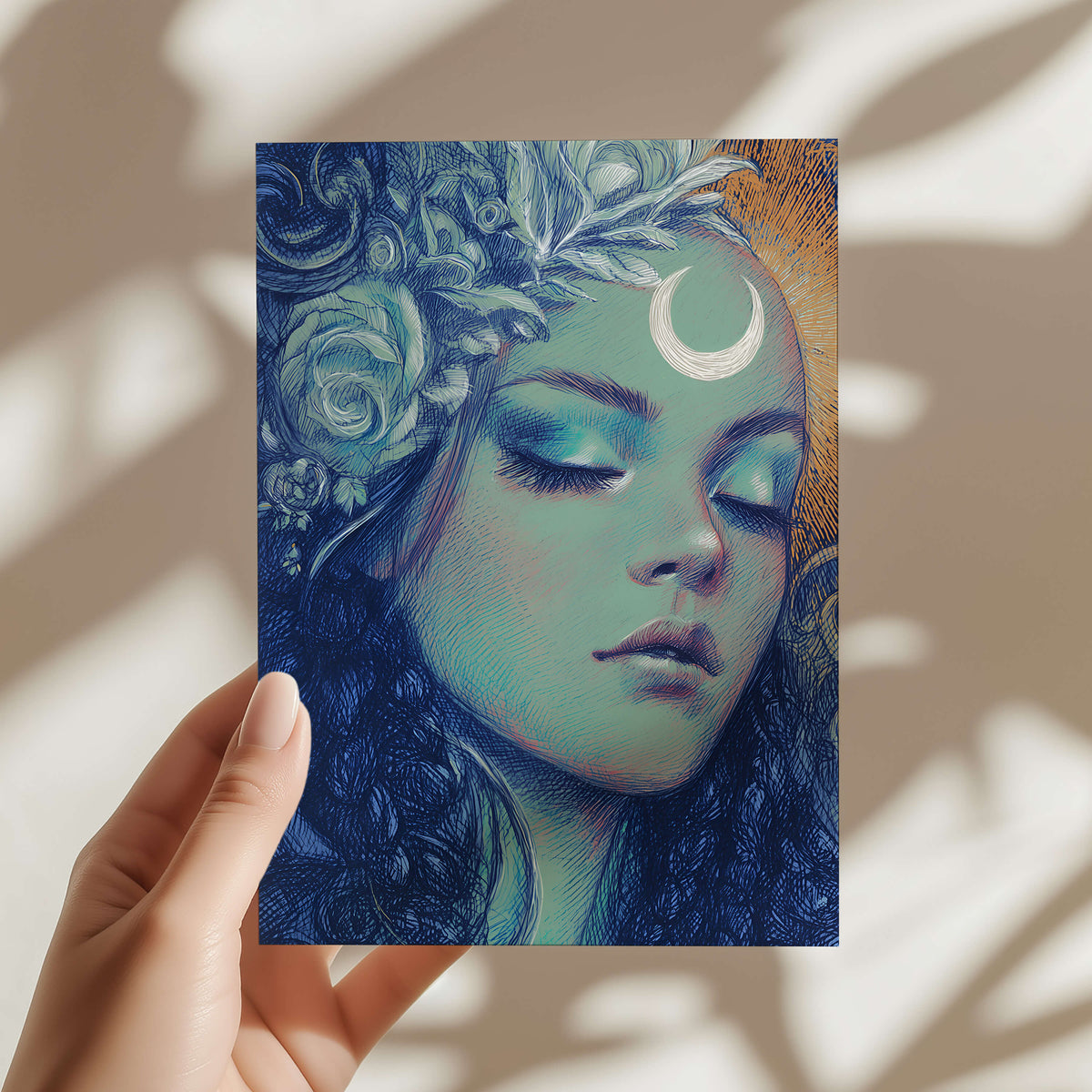 celestial moon Goddess Illustration A5 Mini Print