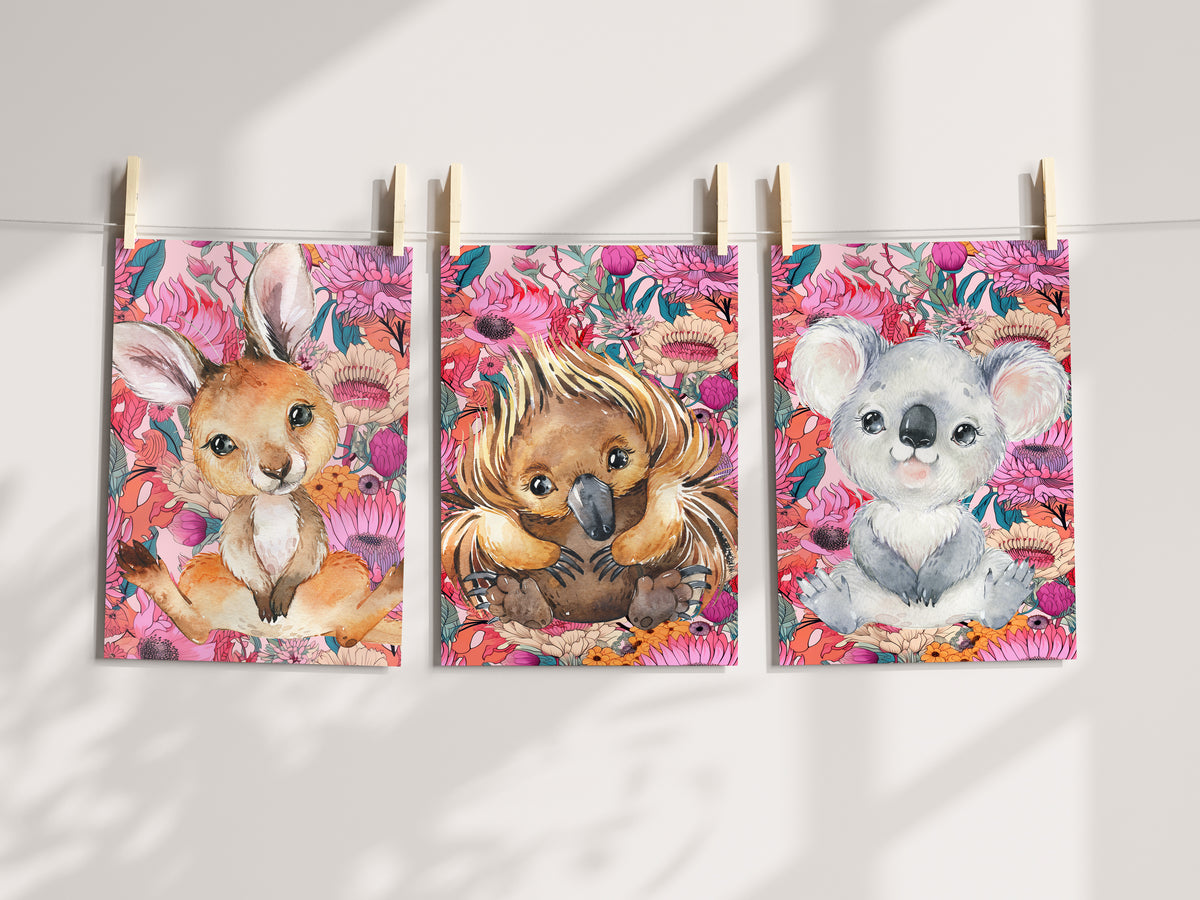 Australian Animals Girls Wall Prints Nursery Prints