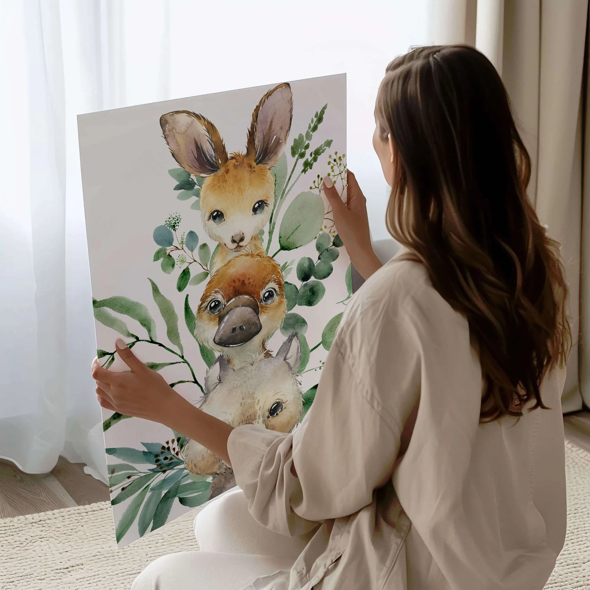 Australian wildlife wall art print featuring koala and kangaroo platypus prints