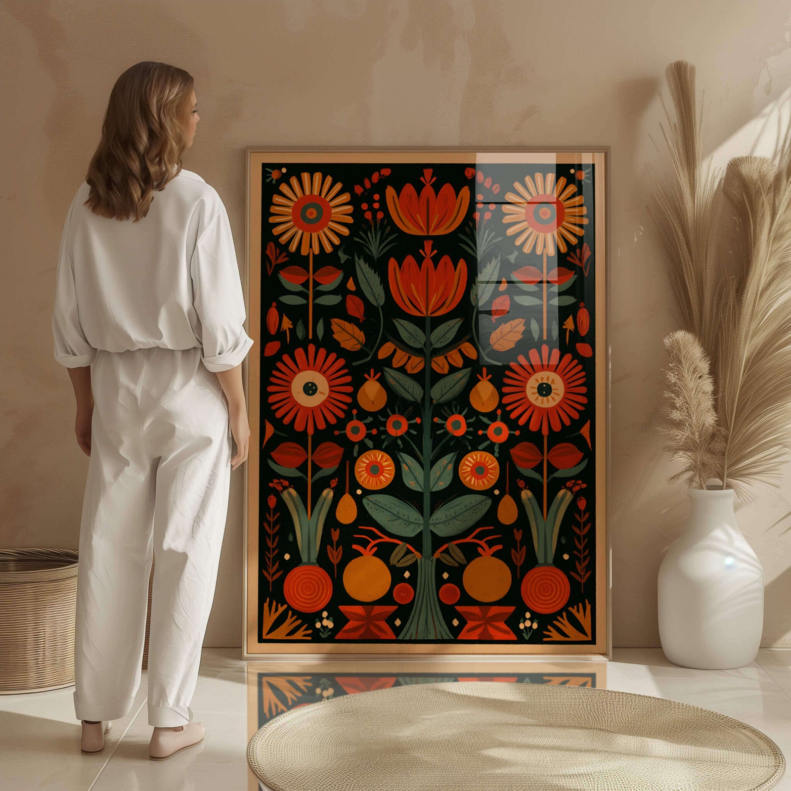 Retro Mexican wall art print with bold colours and vintage folk style