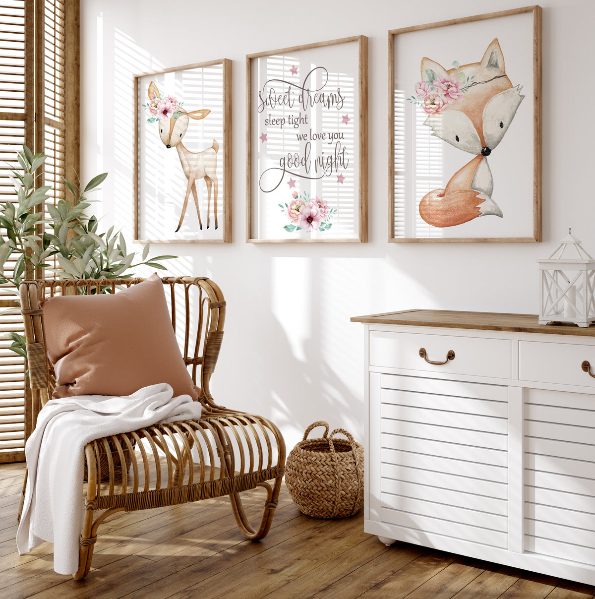 Girls Woodland Animal Wall Art Prints