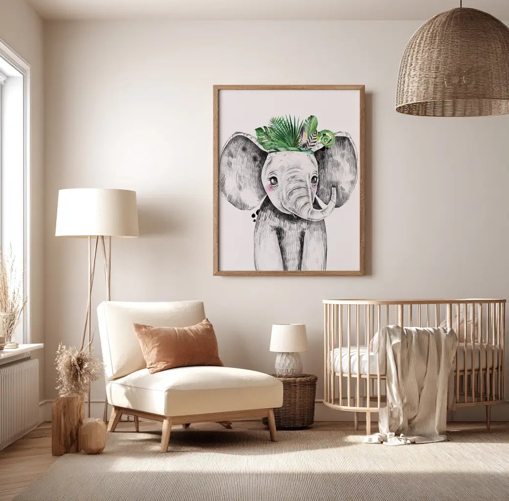 Safari elephant kids print in soft illustrated style