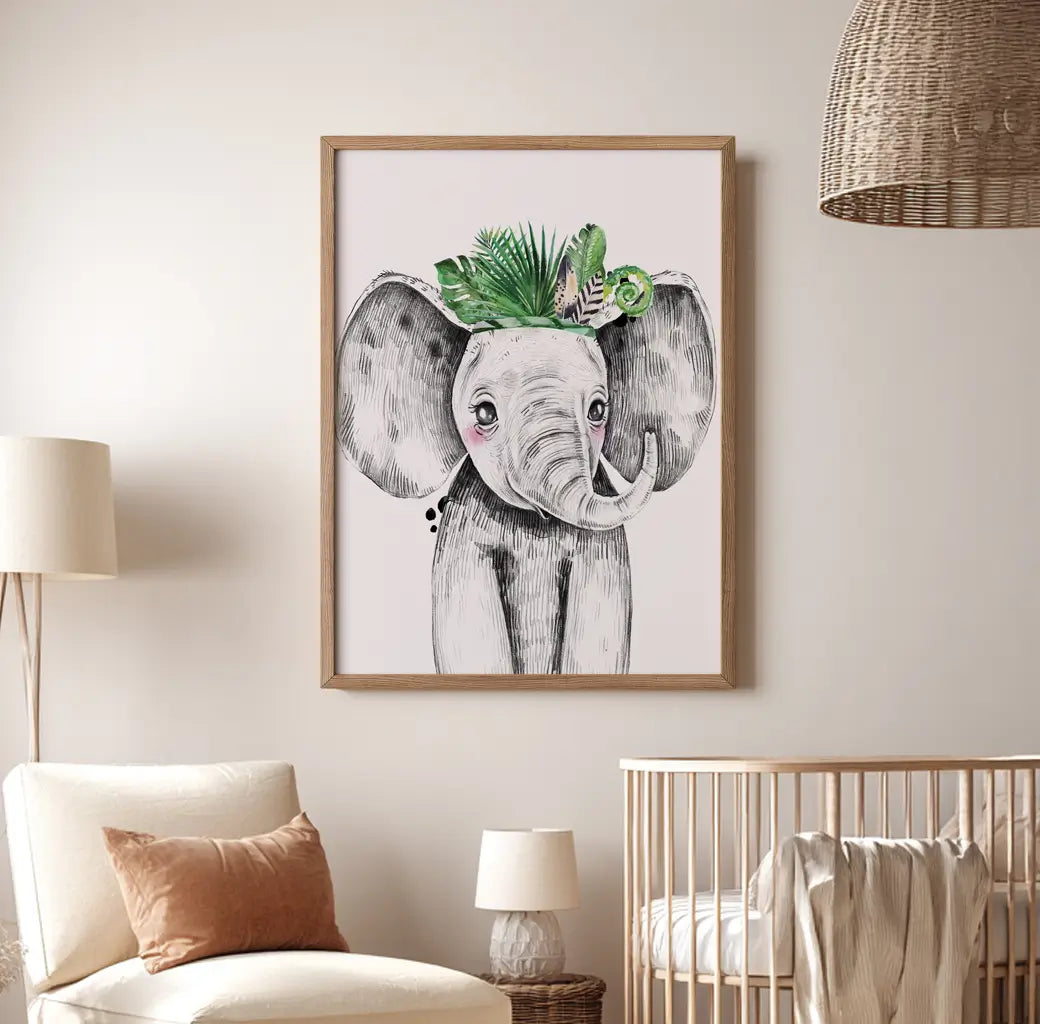 elephant wall art for nursery decor with jungle crown
