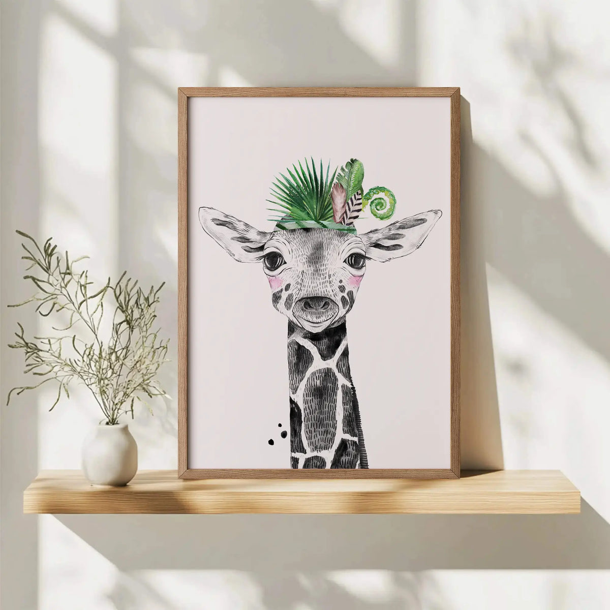 Giraffe wall art for nursery decor with jungle crown